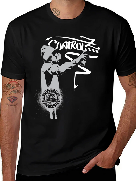 Camiseta Negra Estampado Graffiti Control
