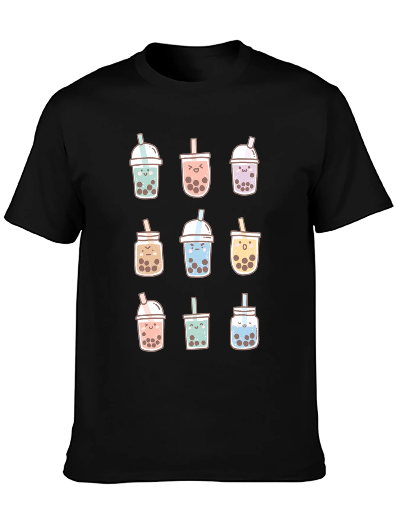 Camiseta Negra con Dise?o de T¨¦ de Burbujas Kawaii