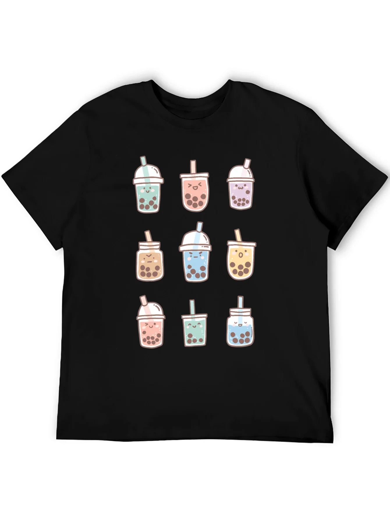 Camiseta Negra con Dise?o de T¨¦ de Burbujas Kawaii