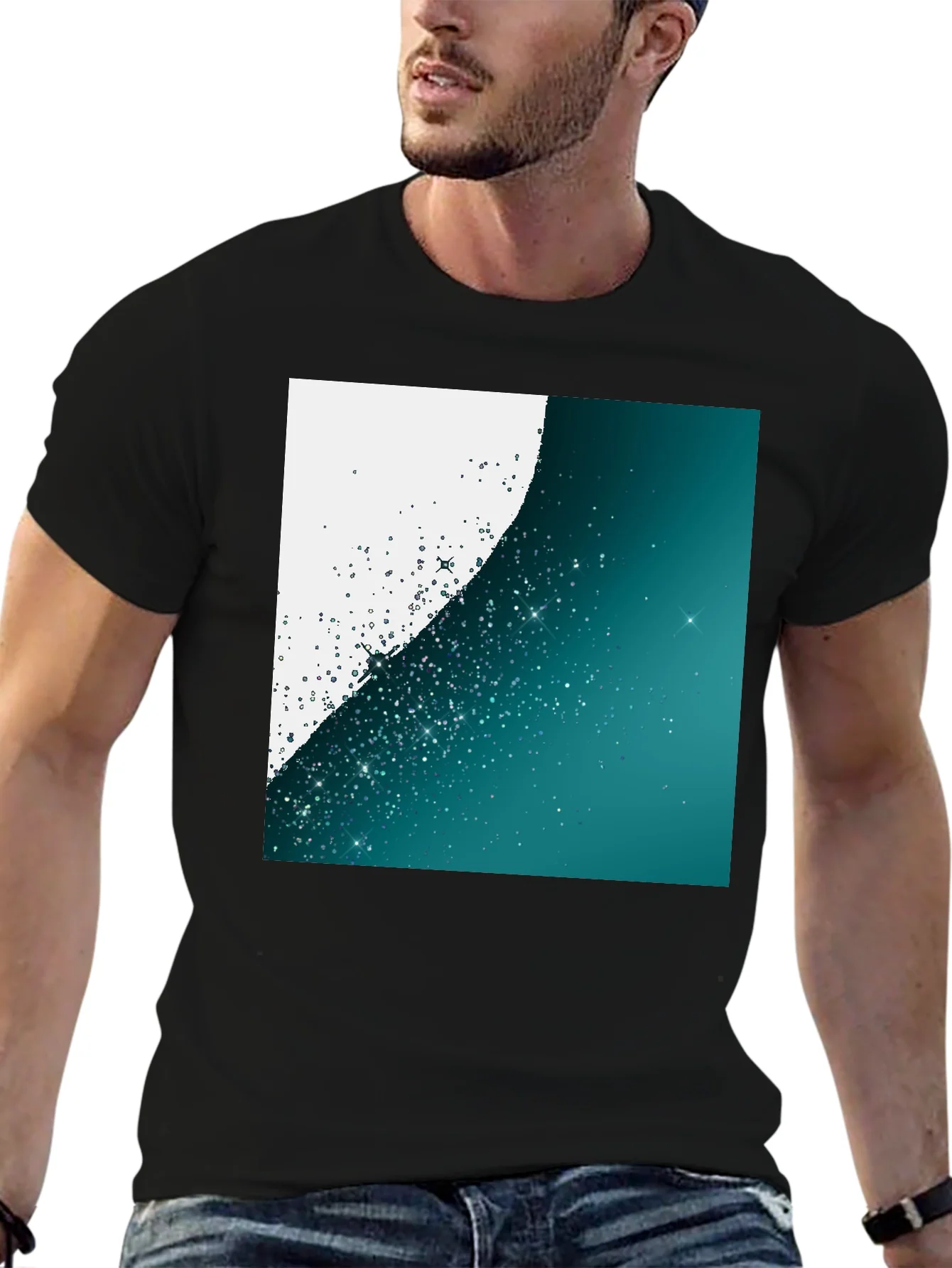 Camiseta Negra Estampada Espacio Estelar para Hombre