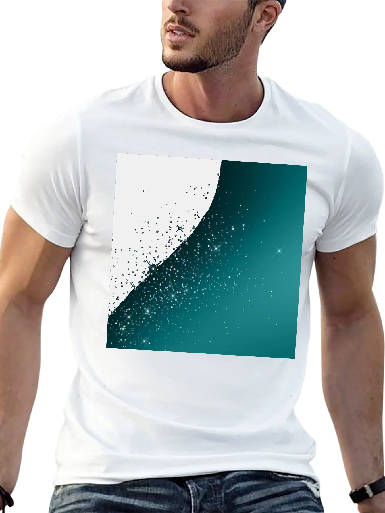 Camiseta Negra Estampada Espacio Estelar para Hombre