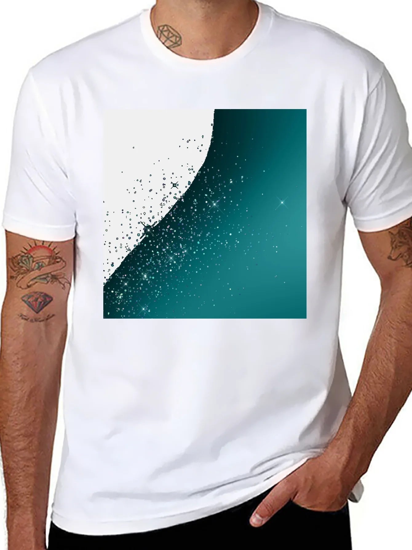 Camiseta Negra Estampada Espacio Estelar para Hombre