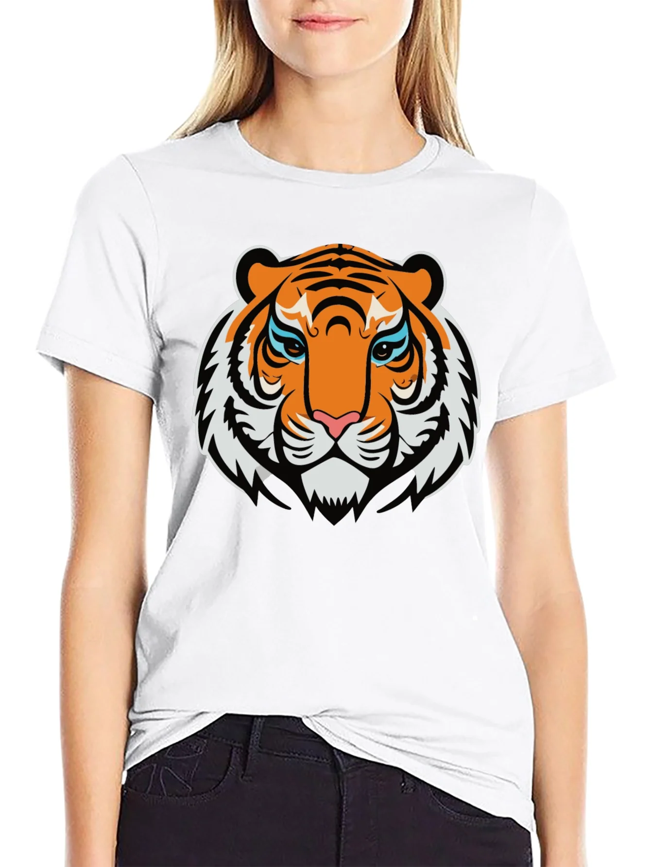 Camiseta Negra con Dise?o Tigre Naranja