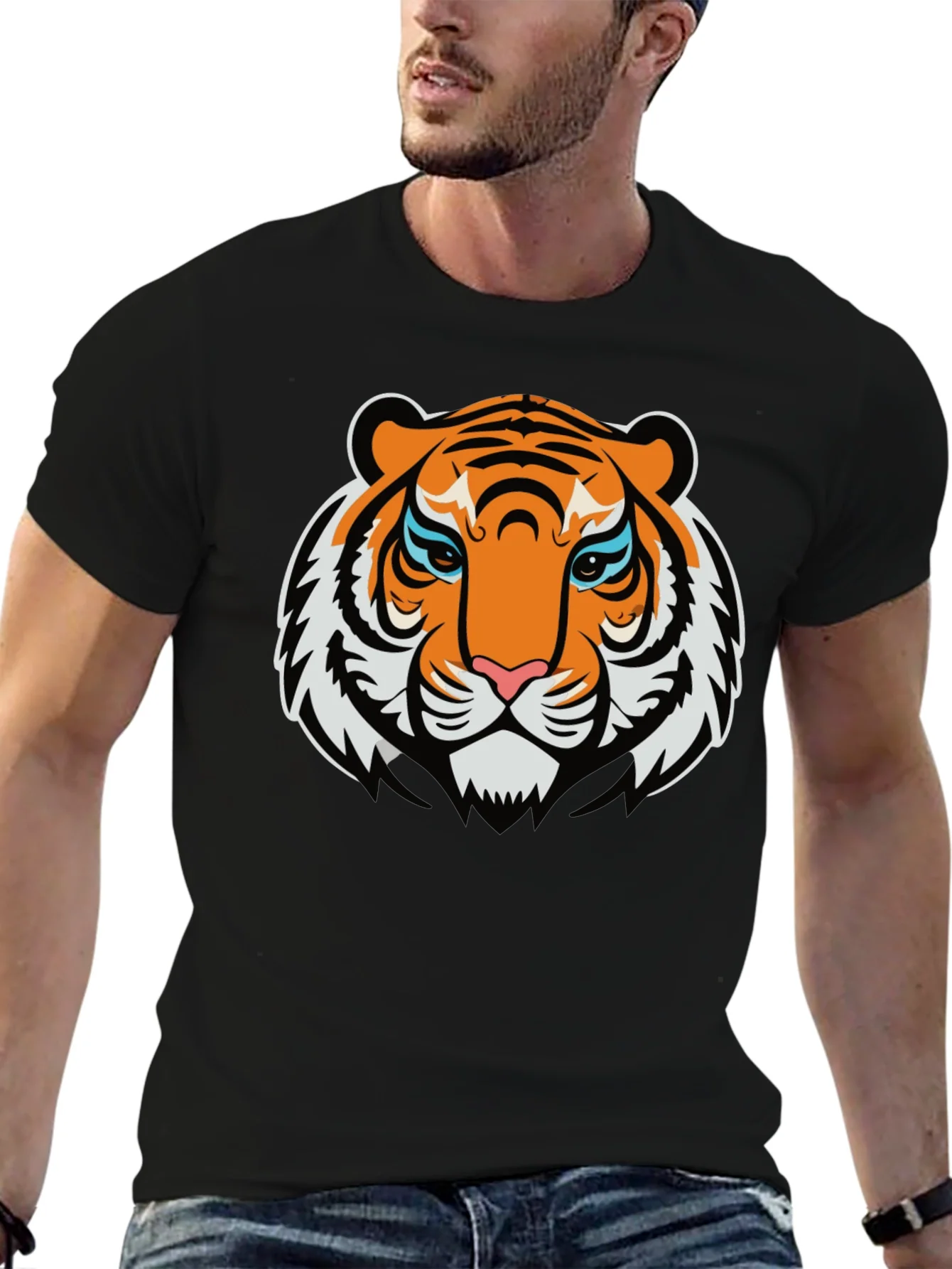 Camiseta Negra con Dise?o Tigre Naranja