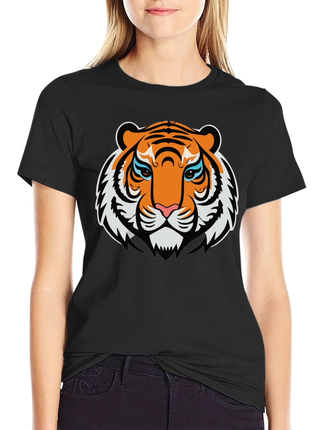 Camiseta Negra con Dise?o Tigre Naranja