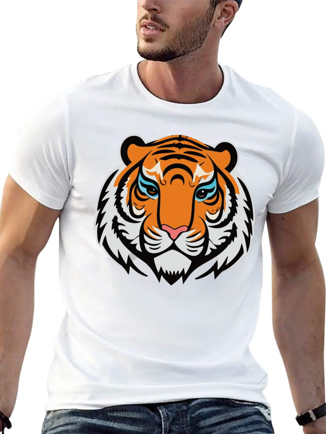 Camiseta Negra con Dise?o Tigre Naranja