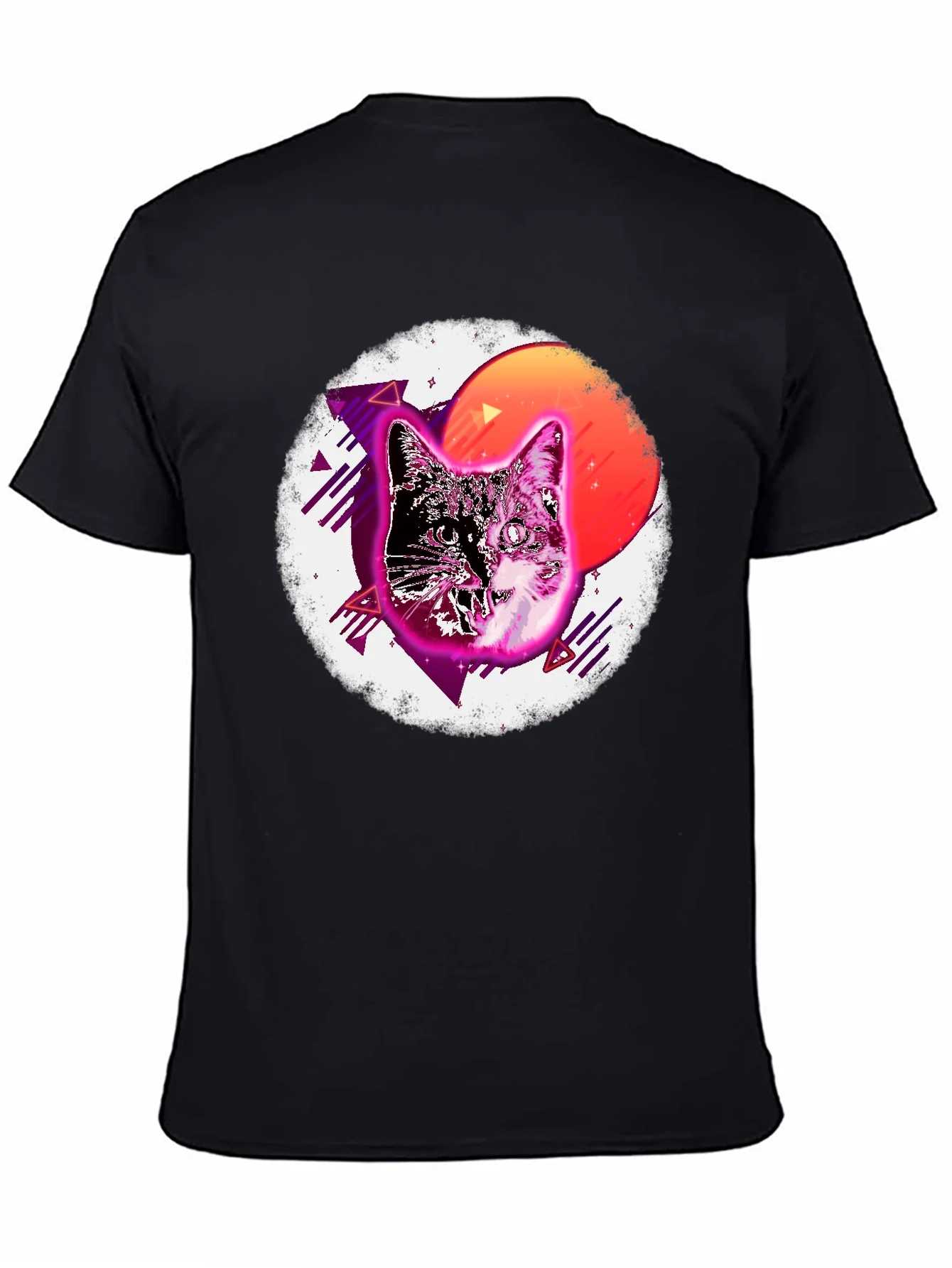 Camiseta Negra con Dise?o Retro de Gato