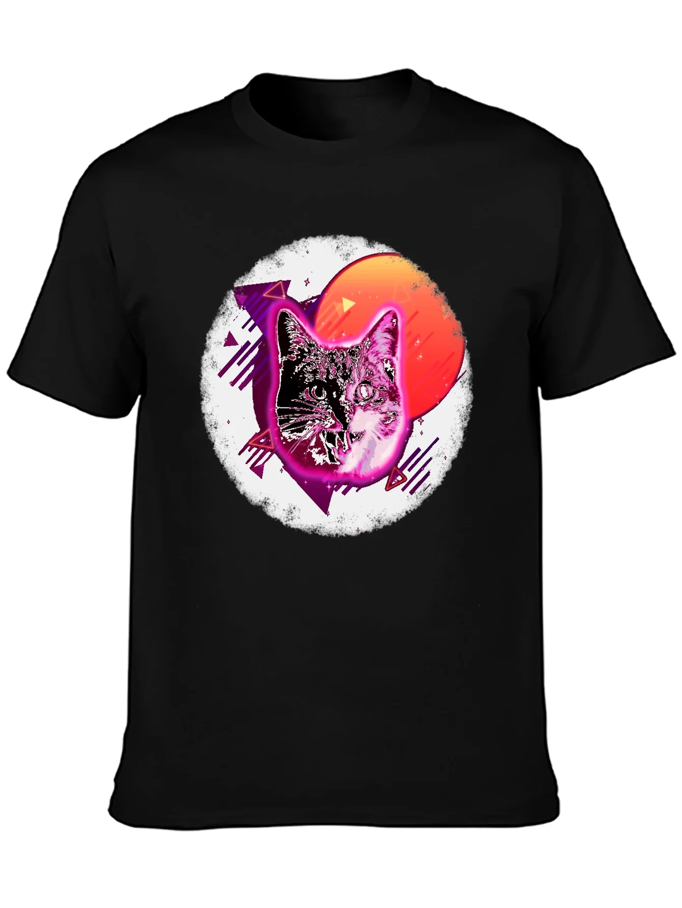 Camiseta Negra con Dise?o Retro de Gato