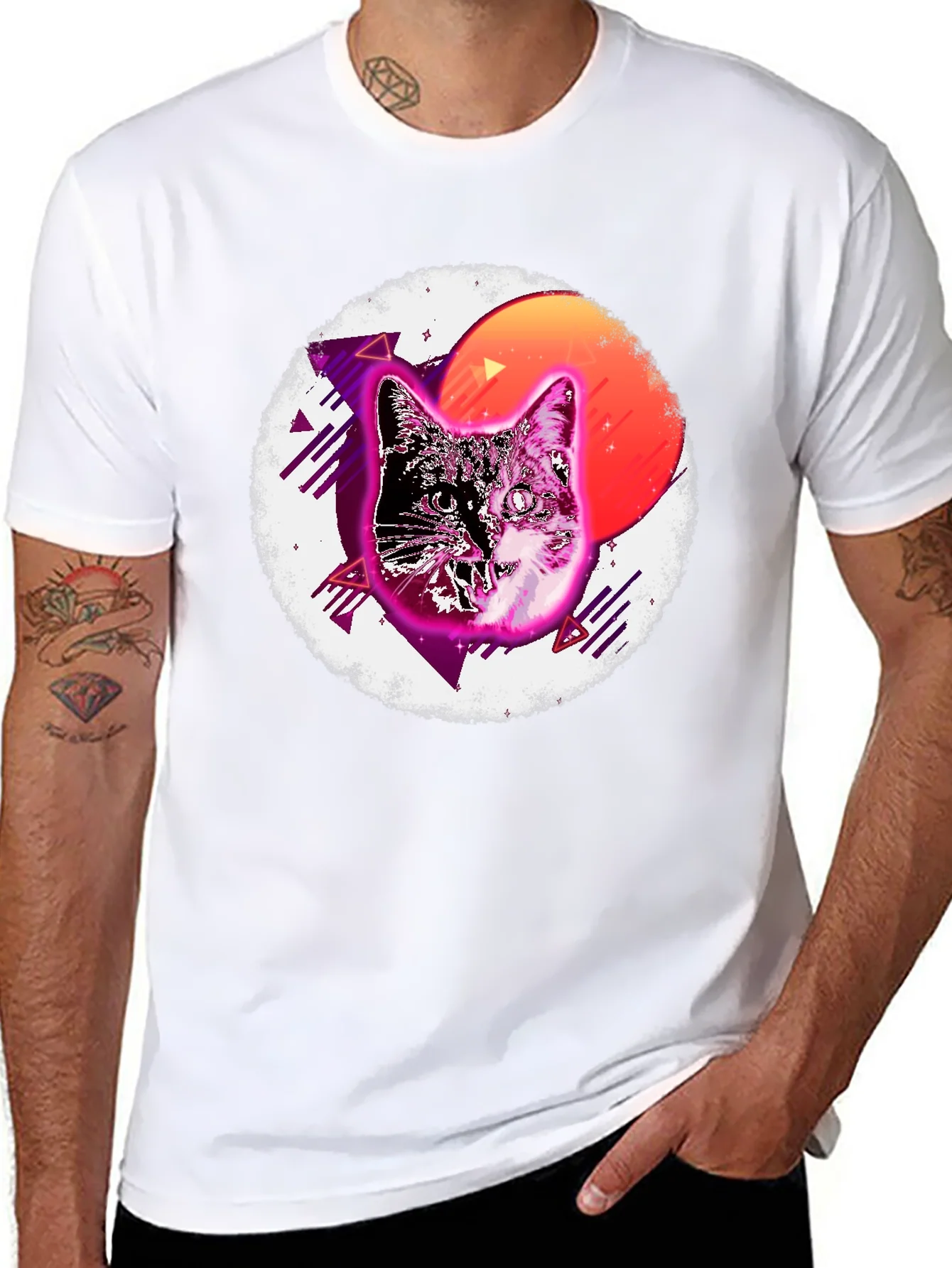 Camiseta Negra con Dise?o Retro de Gato