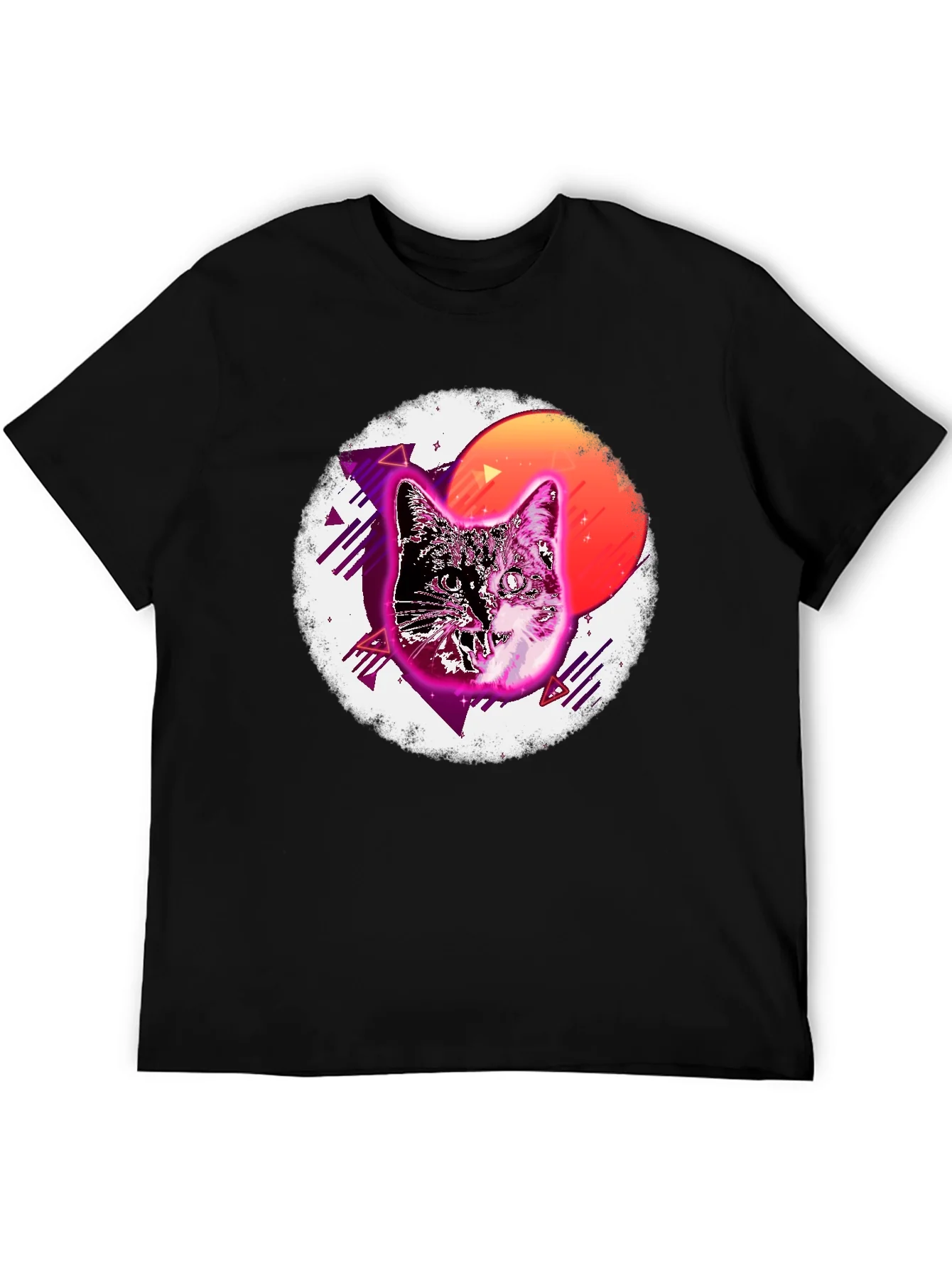 Camiseta Negra con Dise?o Retro de Gato