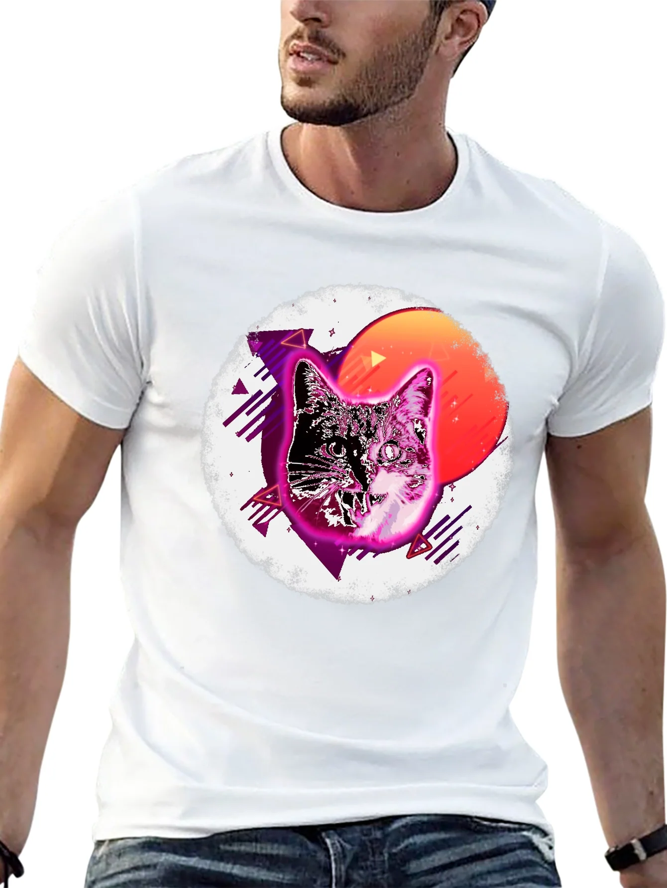 Camiseta Negra con Dise?o Retro de Gato