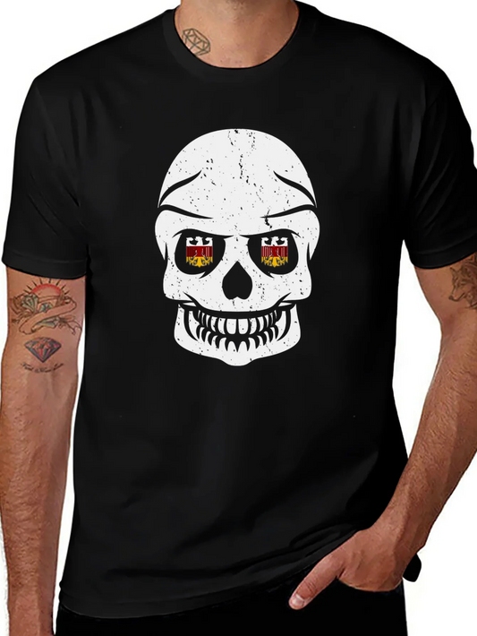 Camiseta Negra con Calavera y Escudos en Ojos