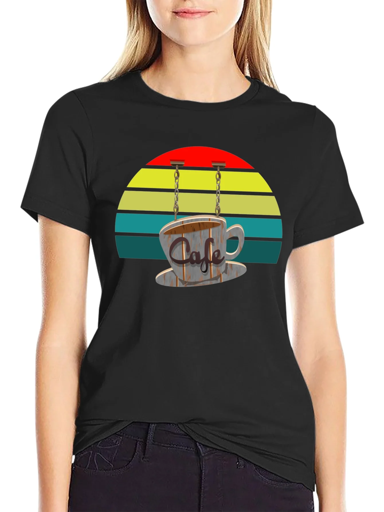 Camiseta Negra con Dise?o Retro de Caf¨¦