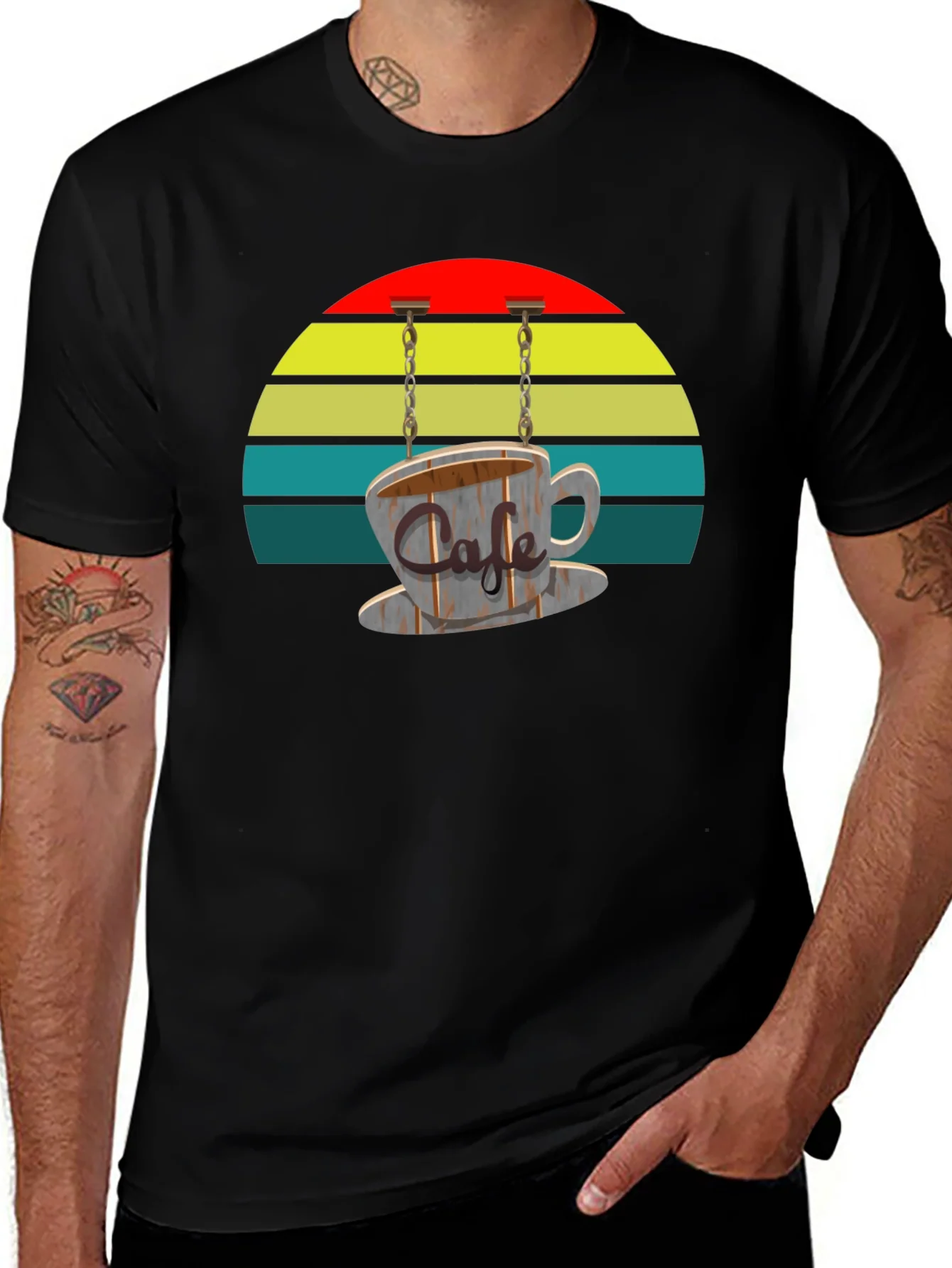 Camiseta Negra con Dise?o Retro de Caf¨¦