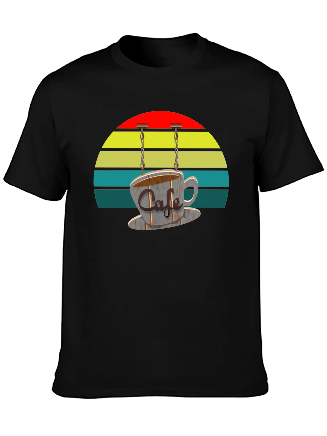 Camiseta Negra con Dise?o Retro de Caf¨¦