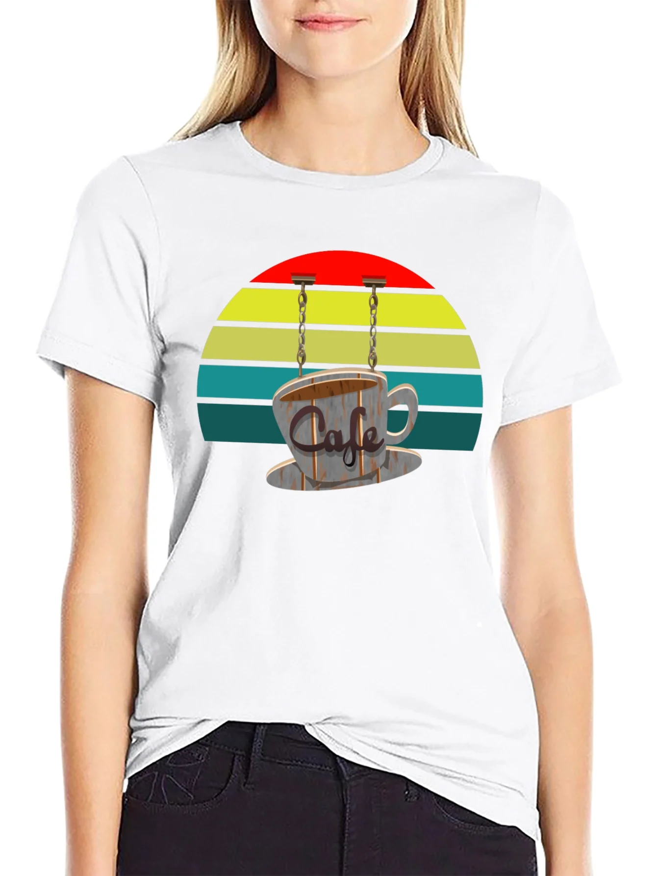 Camiseta Negra con Dise?o Retro de Caf¨¦