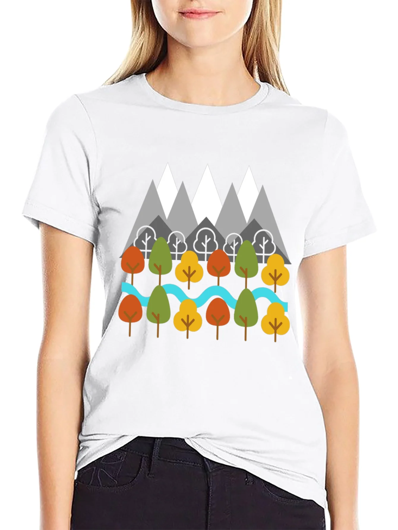 Rebbecca Nature Graphic T-Shirt - Mountains Trees River Design