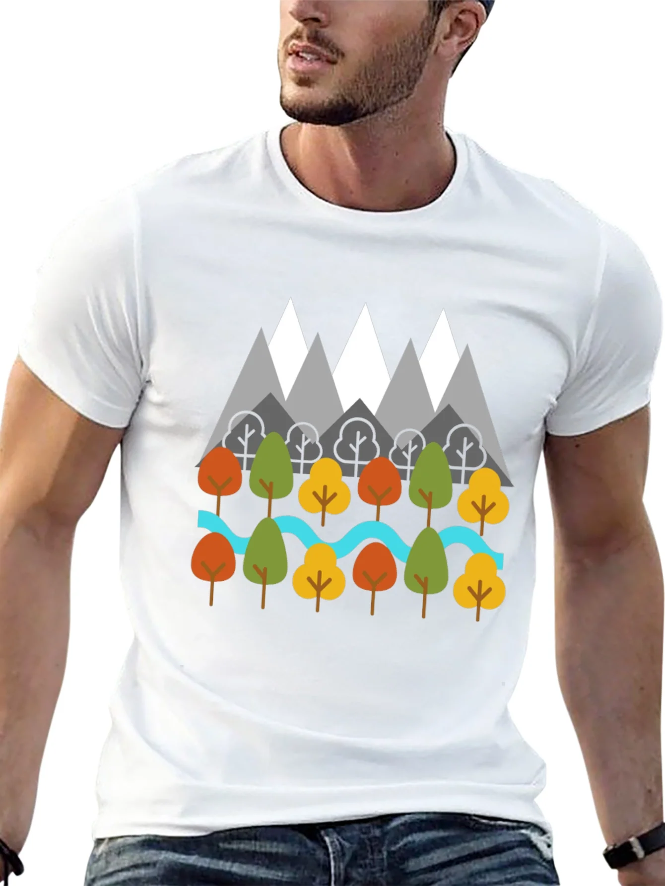 Rebbecca Nature Graphic T-Shirt - Mountains Trees River Design