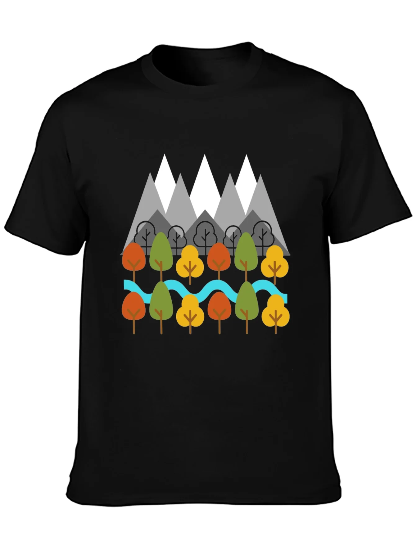 Rebbecca Nature Graphic T-Shirt - Mountains Trees River Design