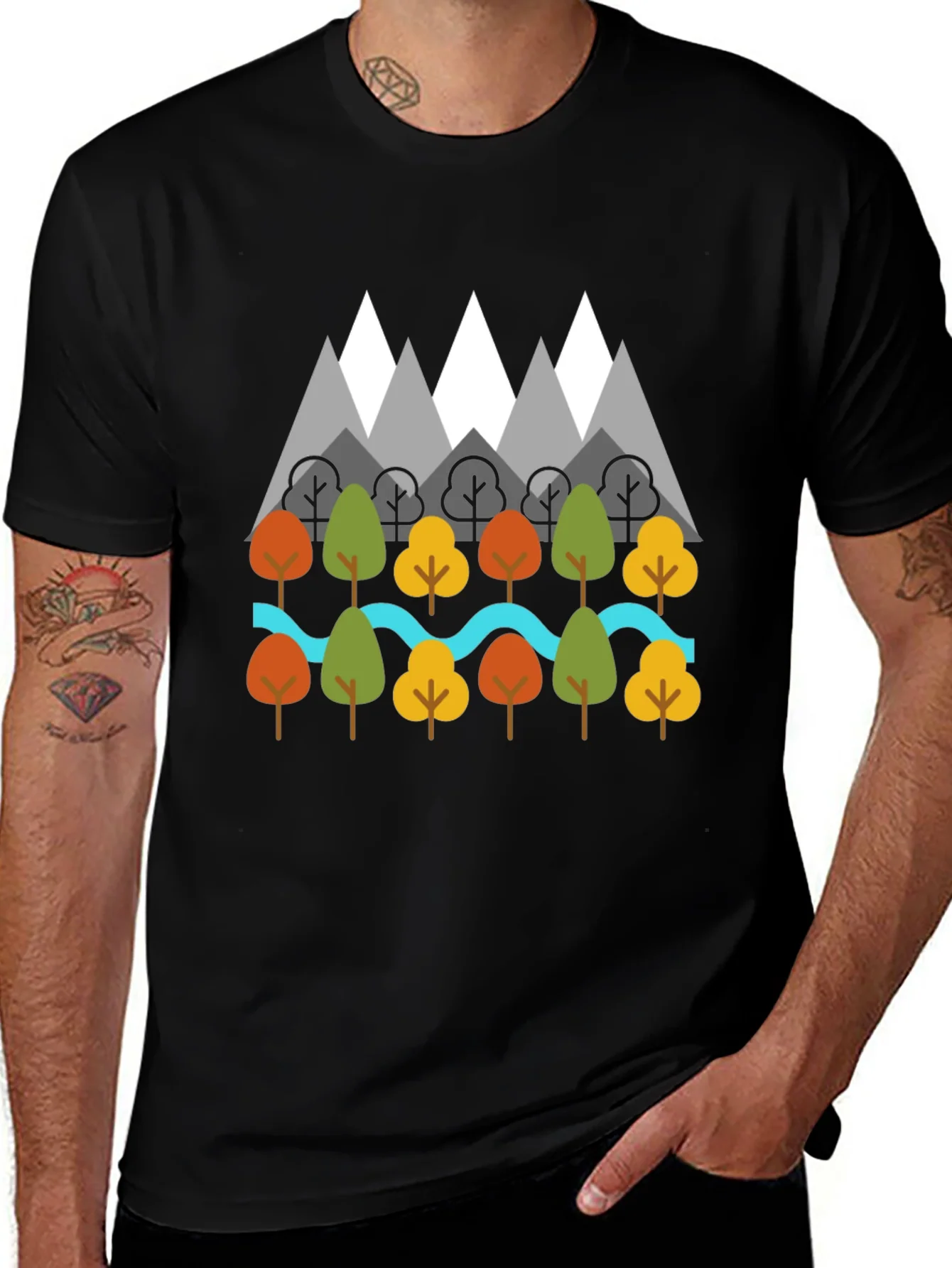 Rebbecca Nature Graphic T-Shirt - Mountains Trees River Design