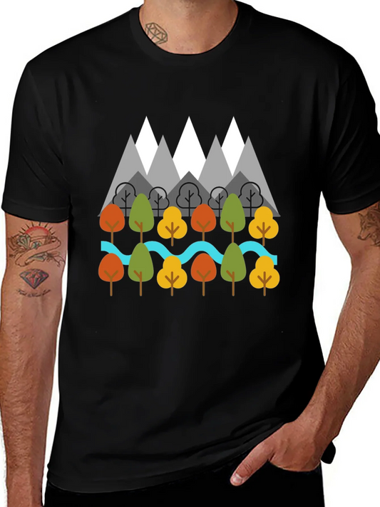 Rebbecca Nature Graphic T-Shirt - Mountains Trees River Design
