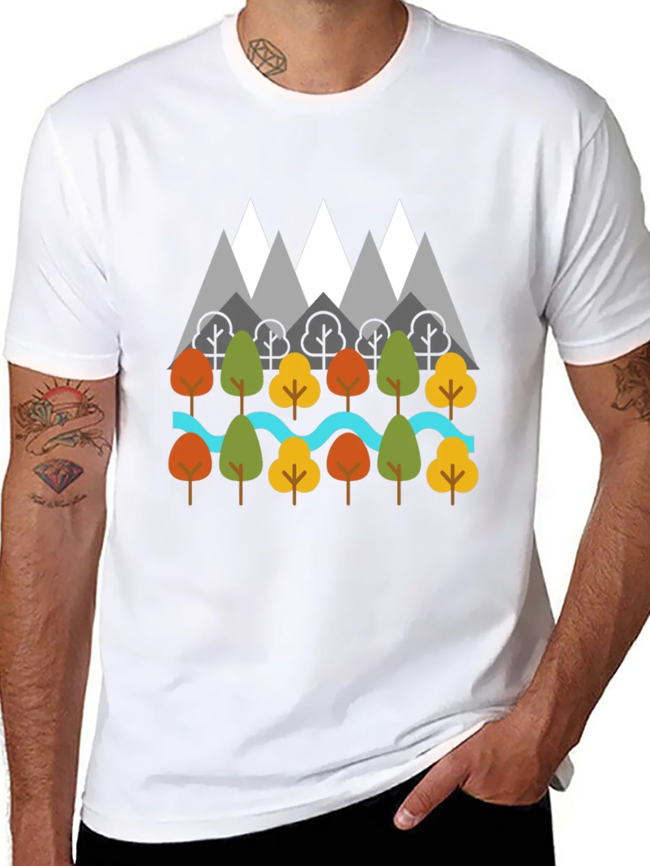 Rebbecca Nature Graphic T-Shirt - Mountains Trees River Design