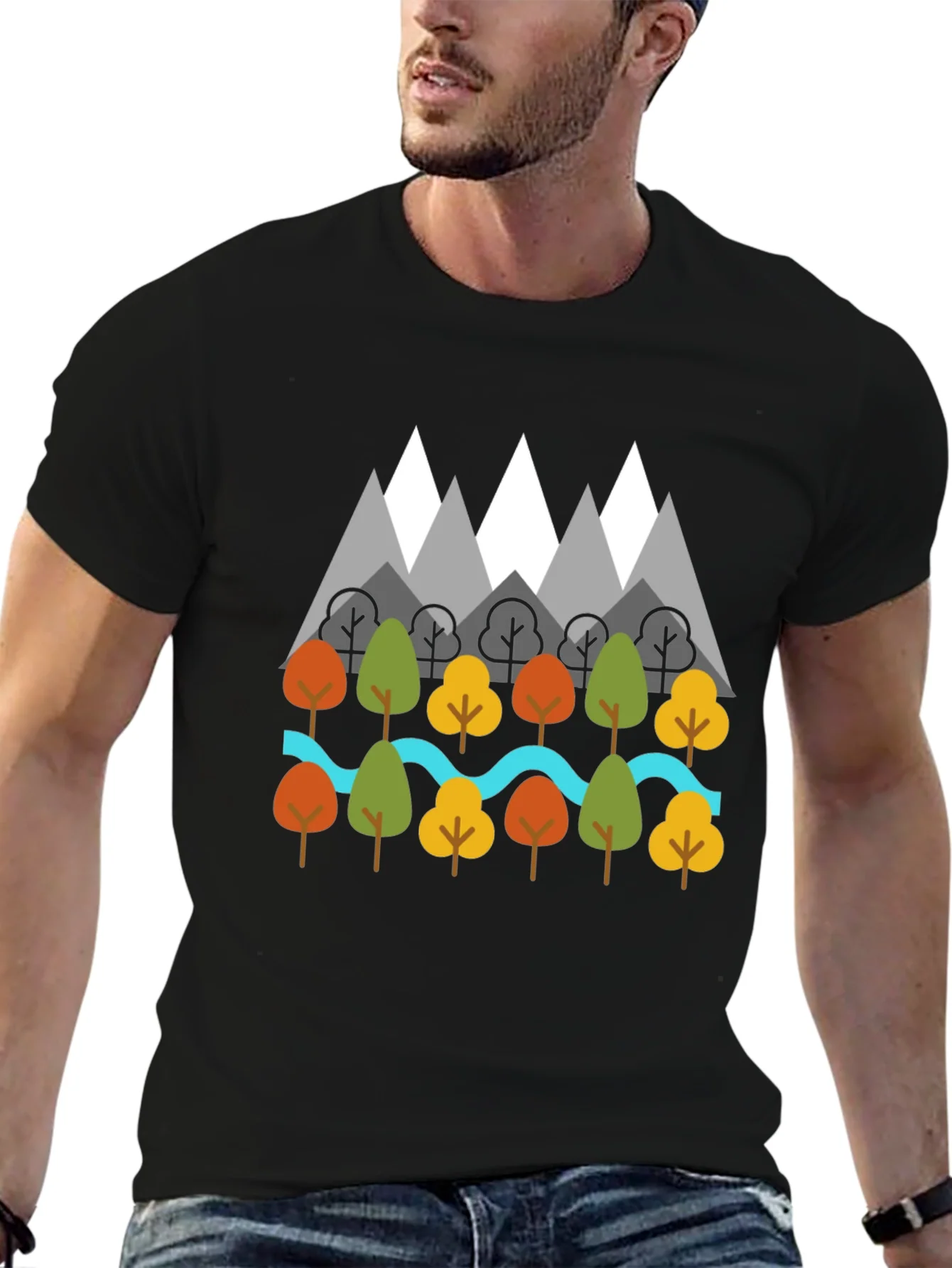 Rebbecca Nature Graphic T-Shirt - Mountains Trees River Design