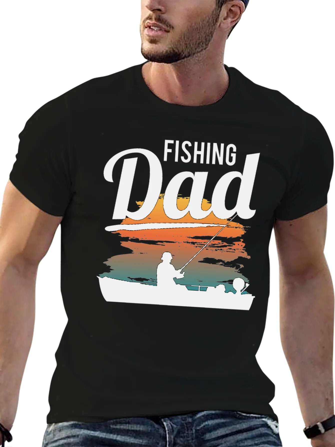 Camiseta Negra Fishing Dad para Hombre