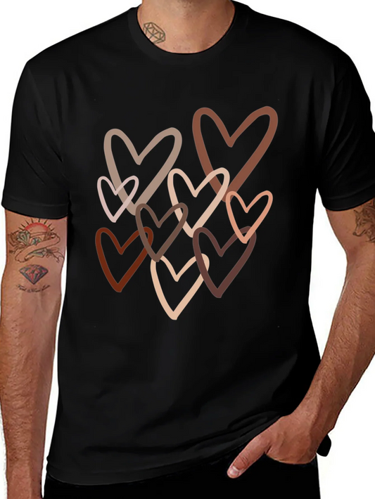 Camiseta Negra con Dise?o de Corazones Neutros
