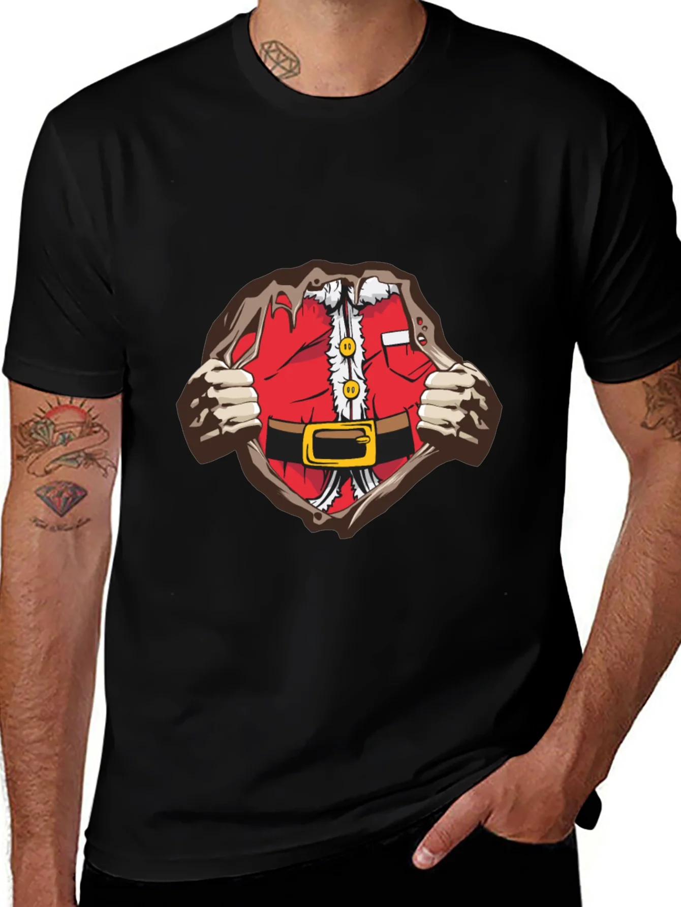 Camiseta Negra Dise?o Santa Superh¨¦roe