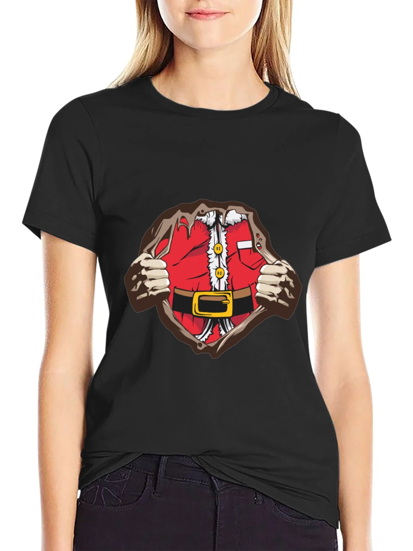 Camiseta Negra Dise?o Santa Superh¨¦roe