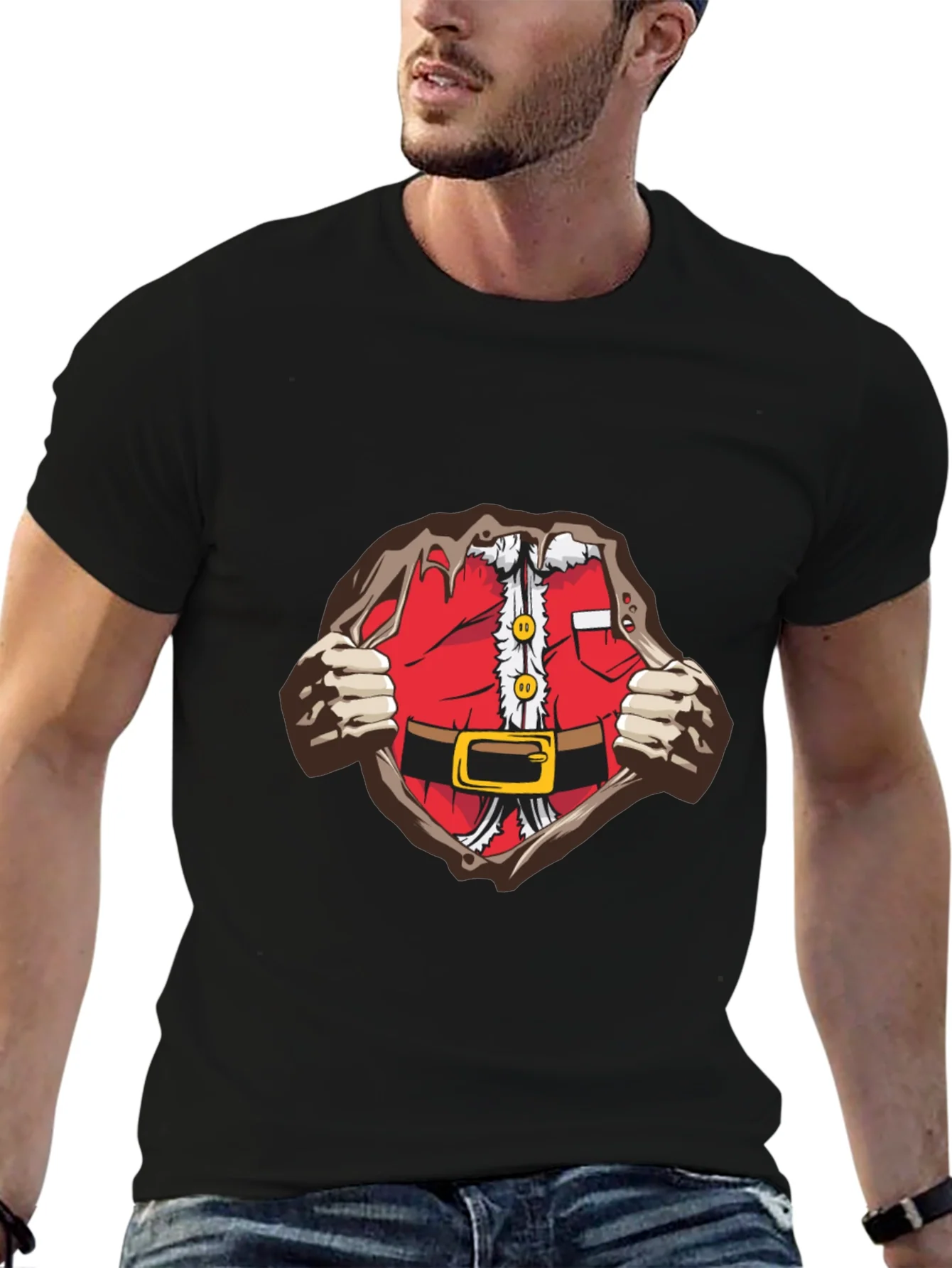 Camiseta Negra Dise?o Santa Superh¨¦roe