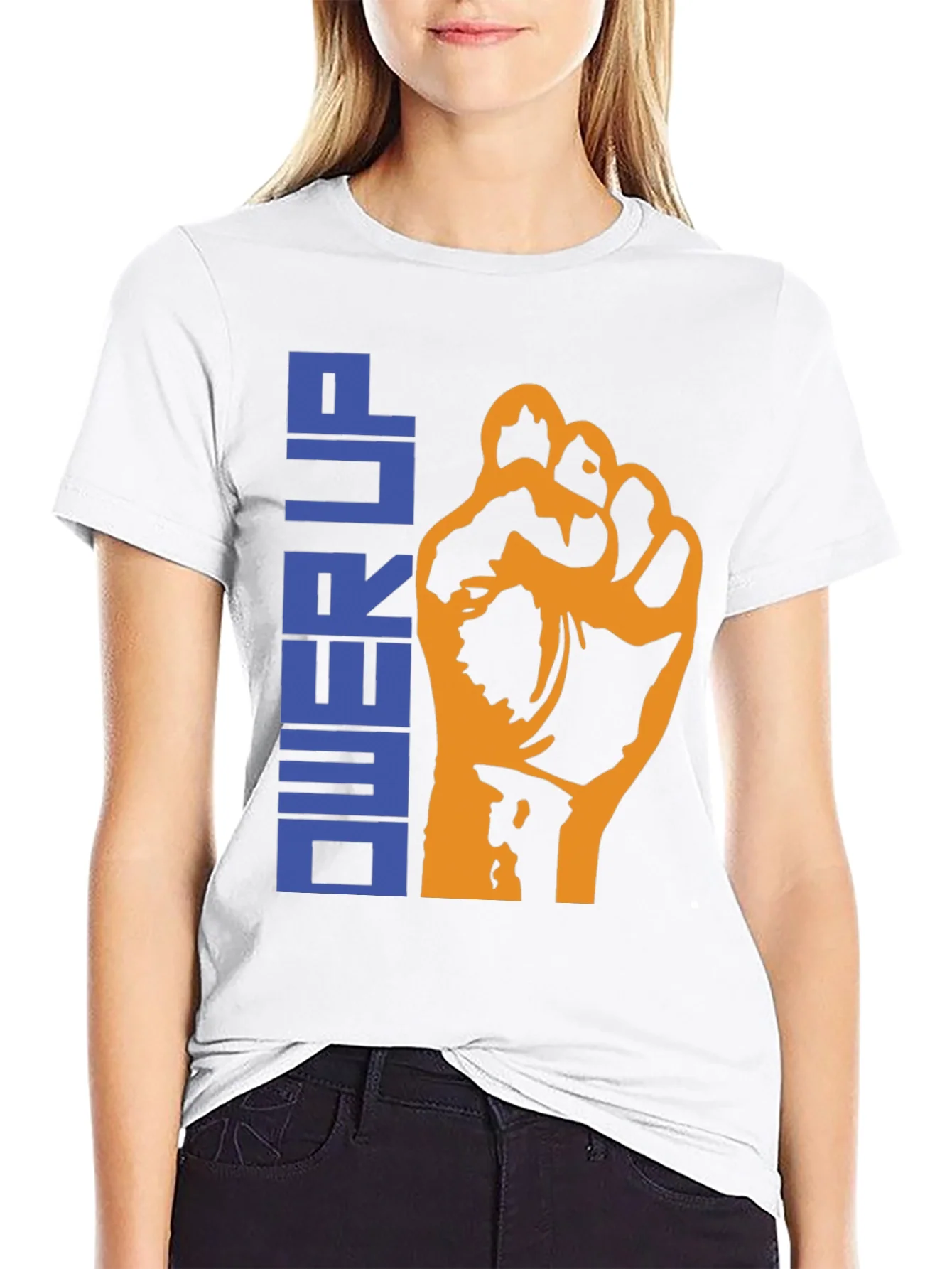 Camiseta Negra Power Up con Dise?o de Pu?o Alzado