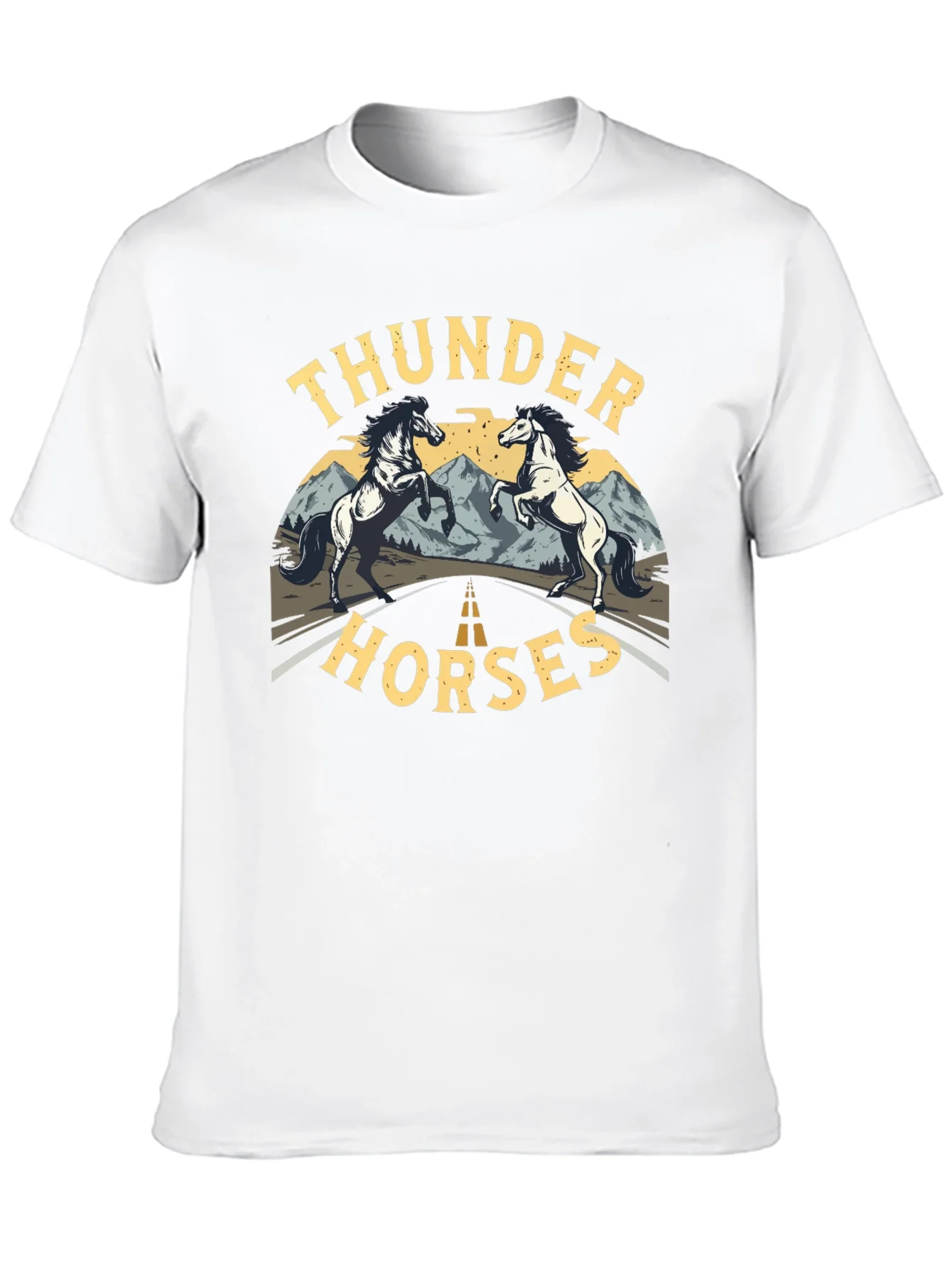 Camiseta Negra Thunder Horses Estampada para Hombre