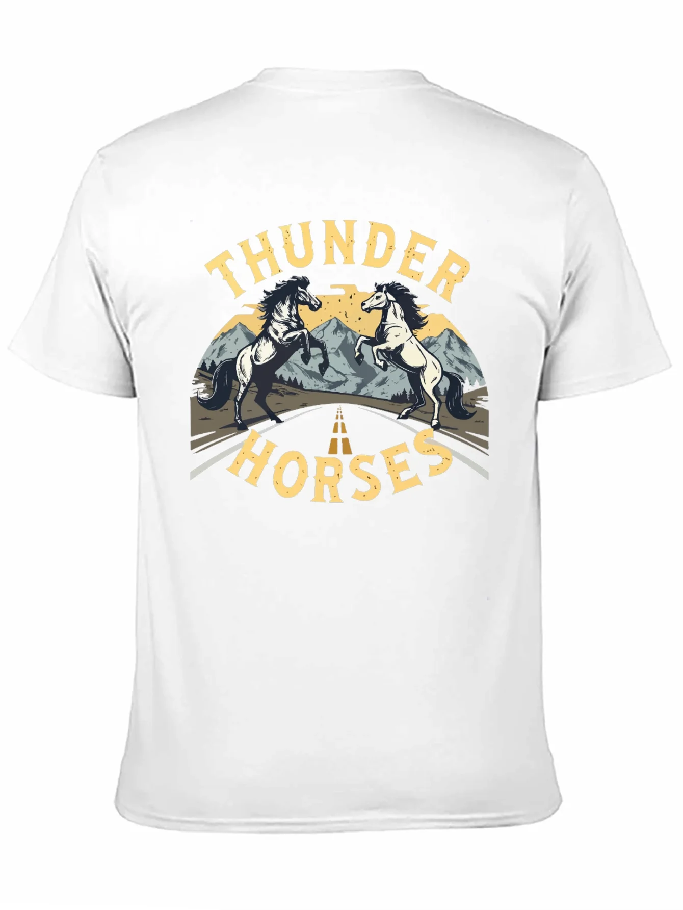 Camiseta Negra Thunder Horses Estampada para Hombre