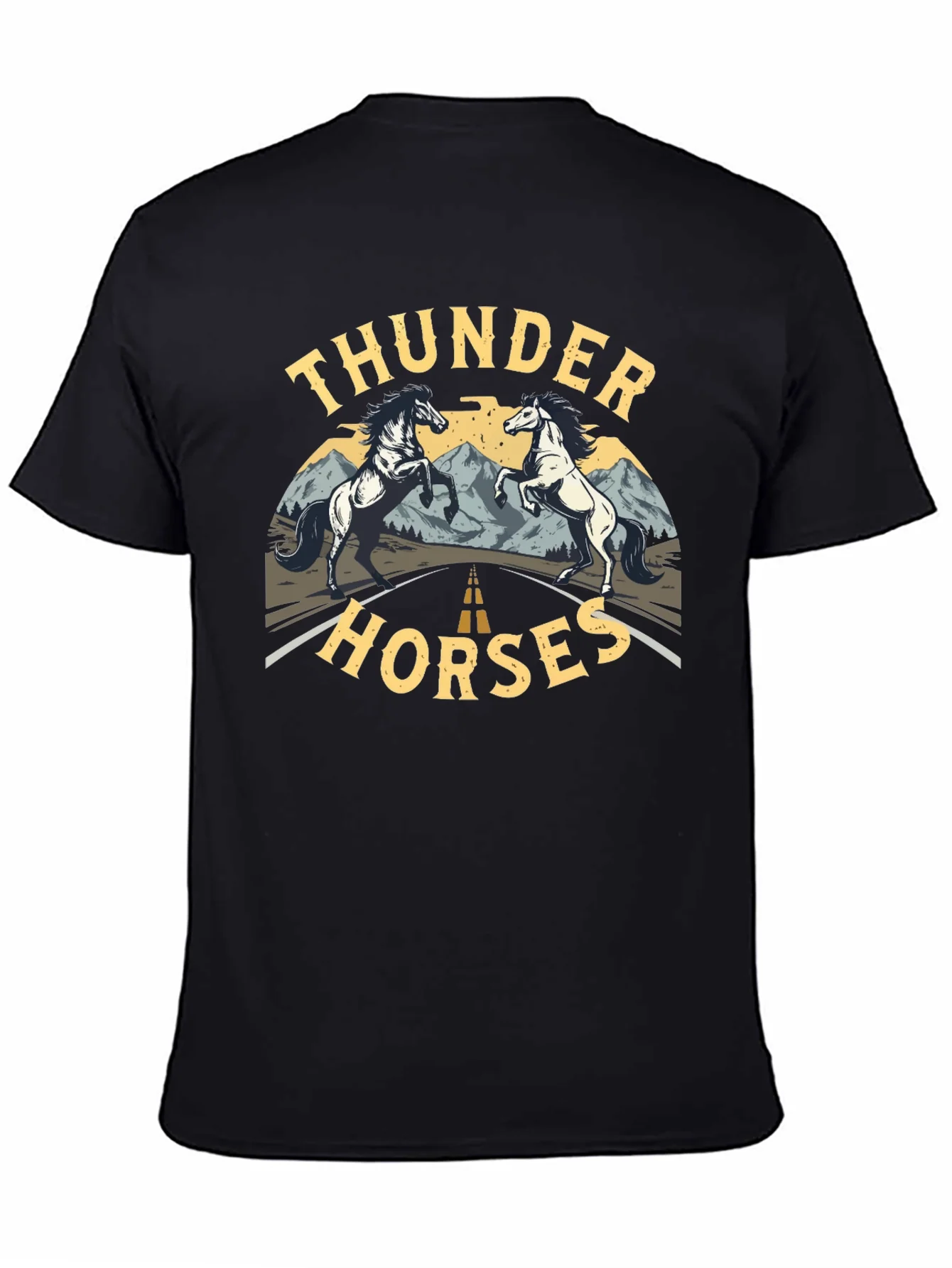 Camiseta Negra Thunder Horses Estampada para Hombre