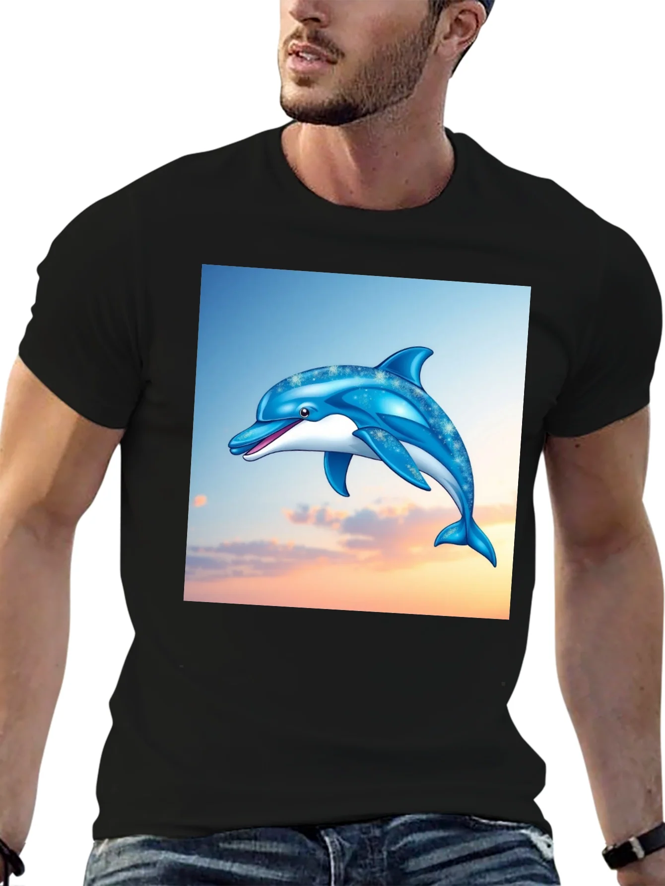 Rebbecca Dolphin Graphic Print Black T-Shirt