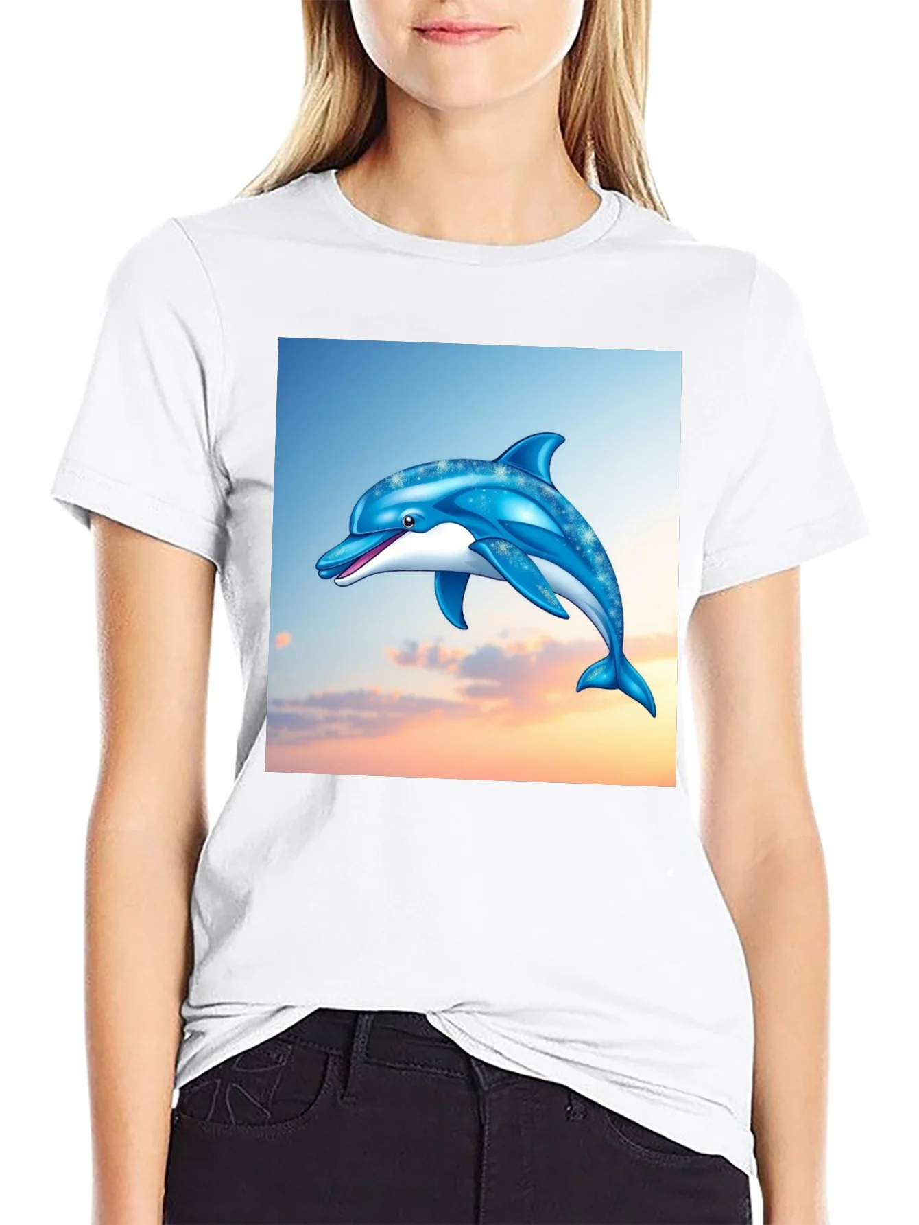 Rebbecca Dolphin Graphic Print Black T-Shirt
