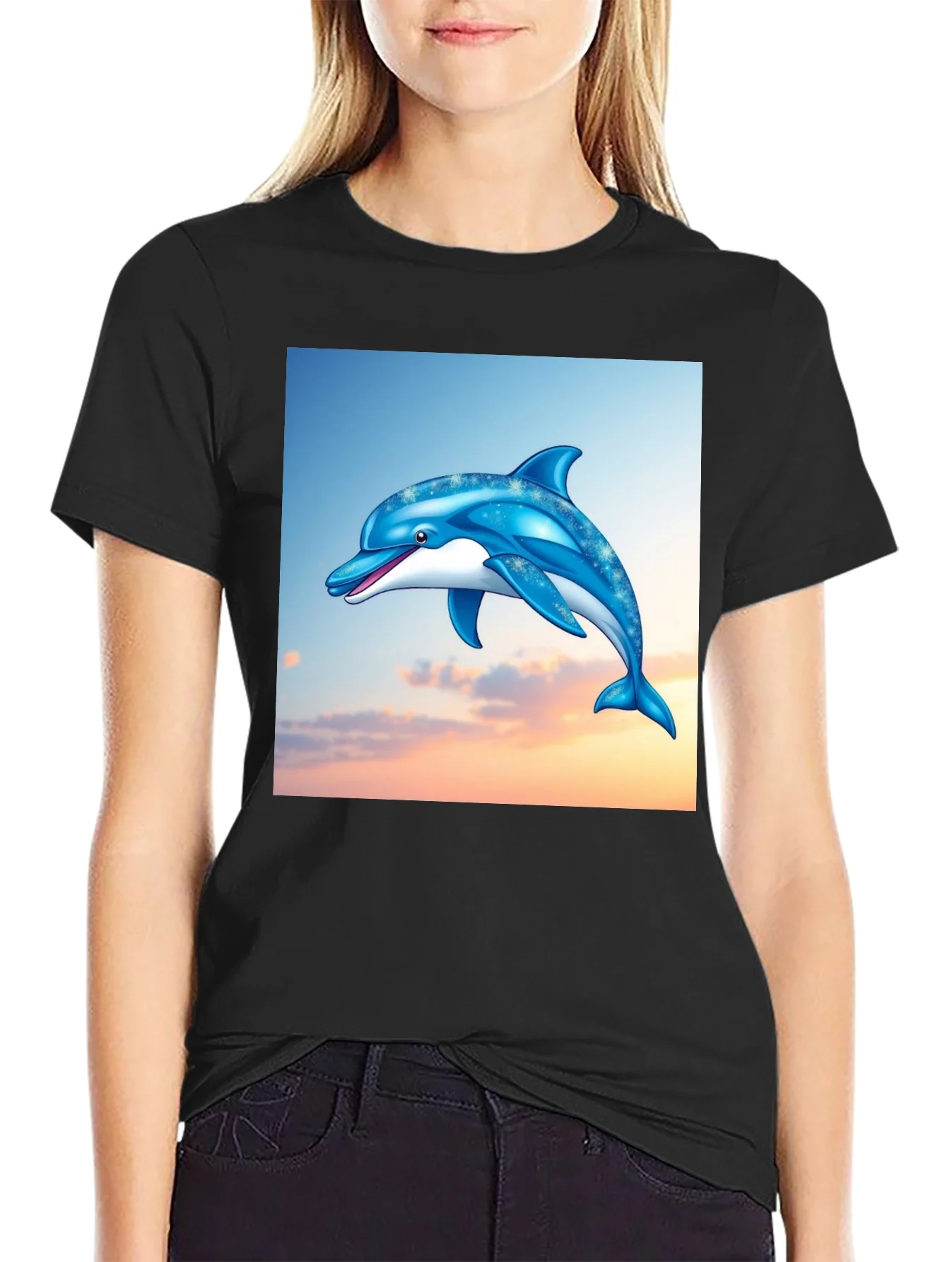 Rebbecca Dolphin Graphic Print Black T-Shirt