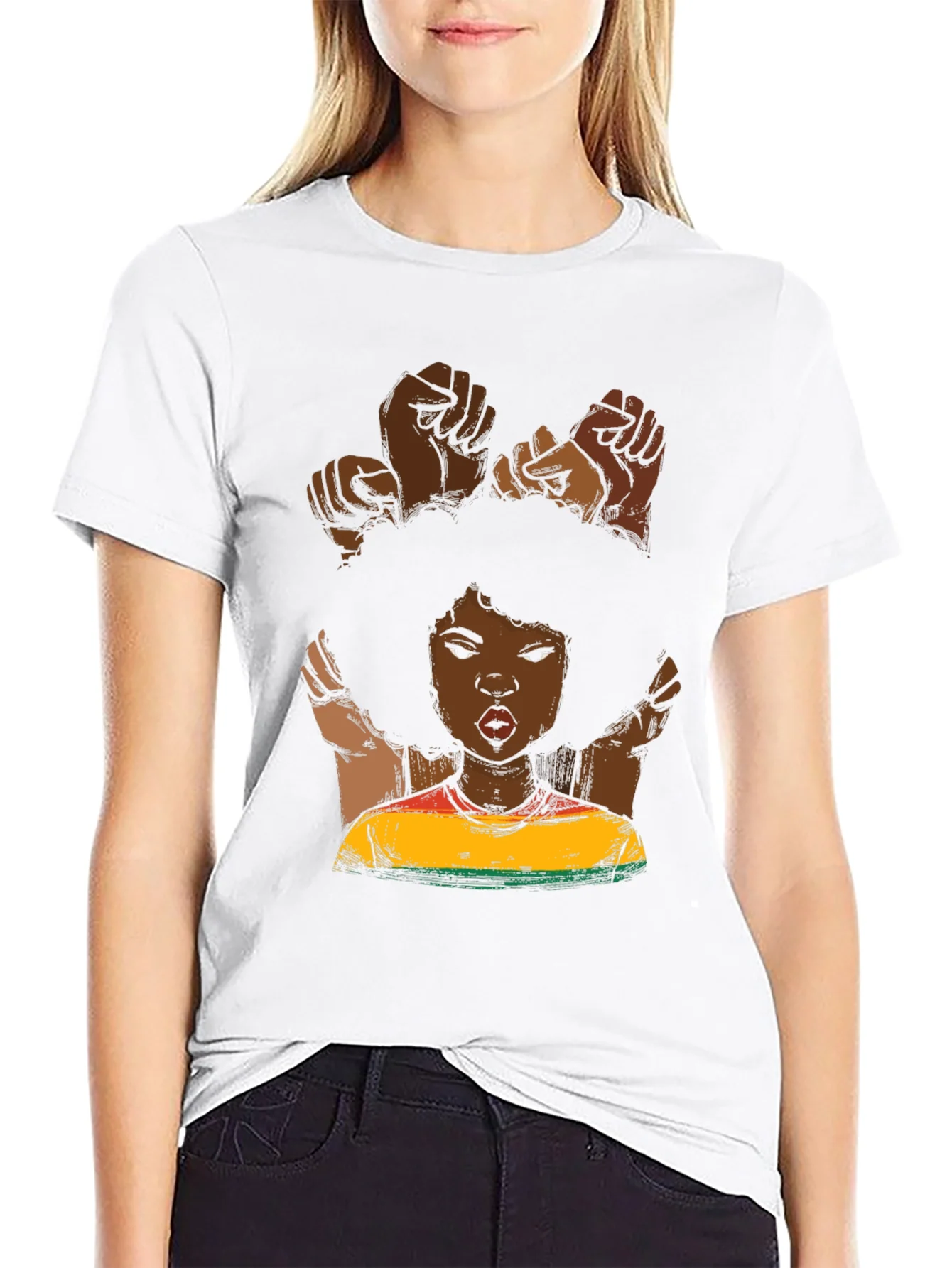 Rebbecca Black Power Fist Afro Woman Graphic Tee