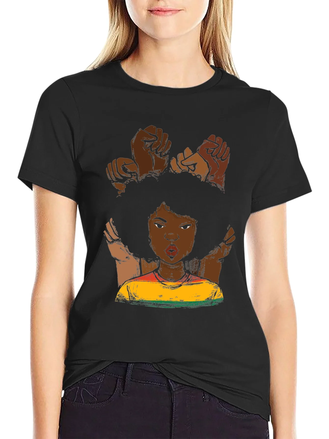 Rebbecca Black Power Fist Afro Woman Graphic Tee