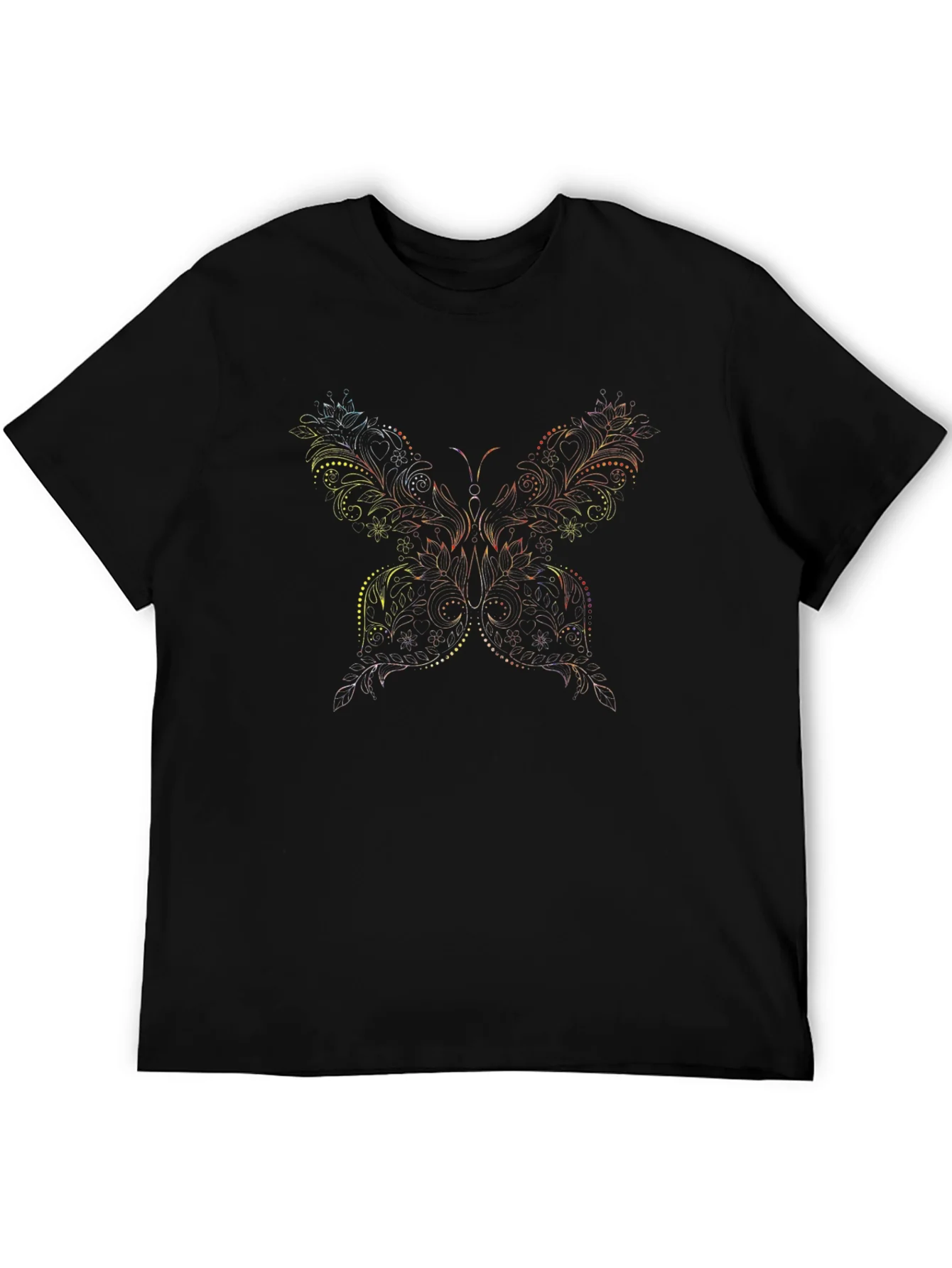 Camiseta Negra Estampado Mariposa Floral Hombre