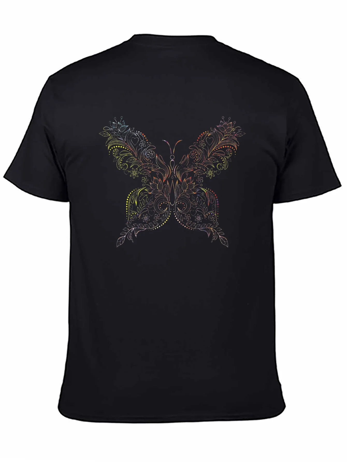 Camiseta Negra Estampado Mariposa Floral Hombre