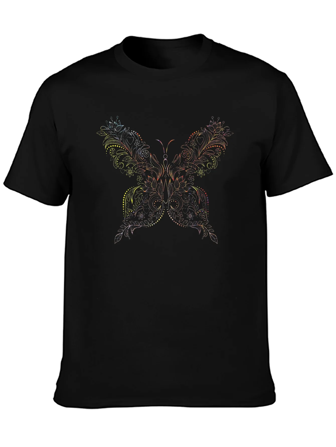 Camiseta Negra Estampado Mariposa Floral Hombre