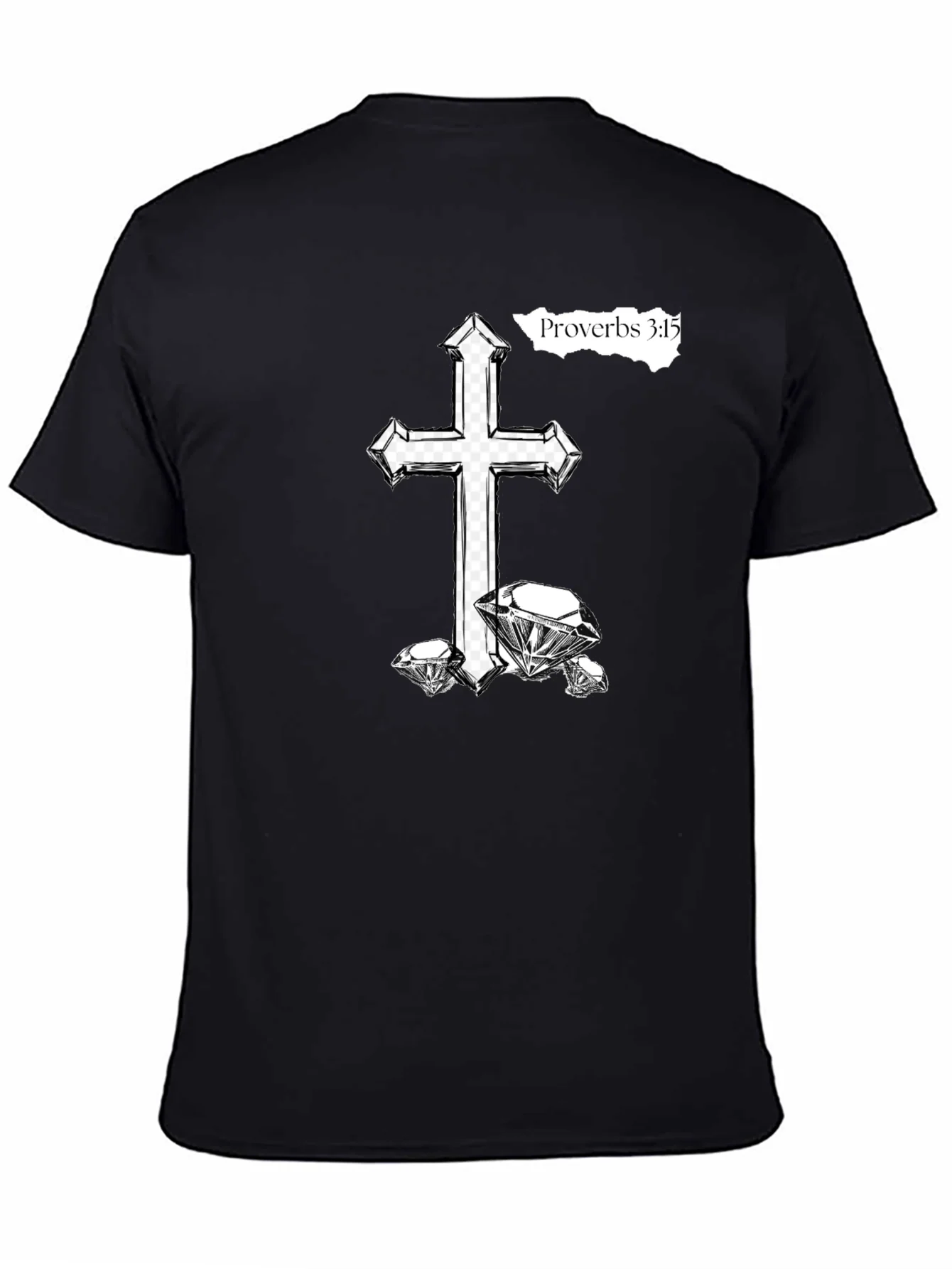 Rebbecca Cross & Diamonds Black T-Shirt - Proverbs 3:15