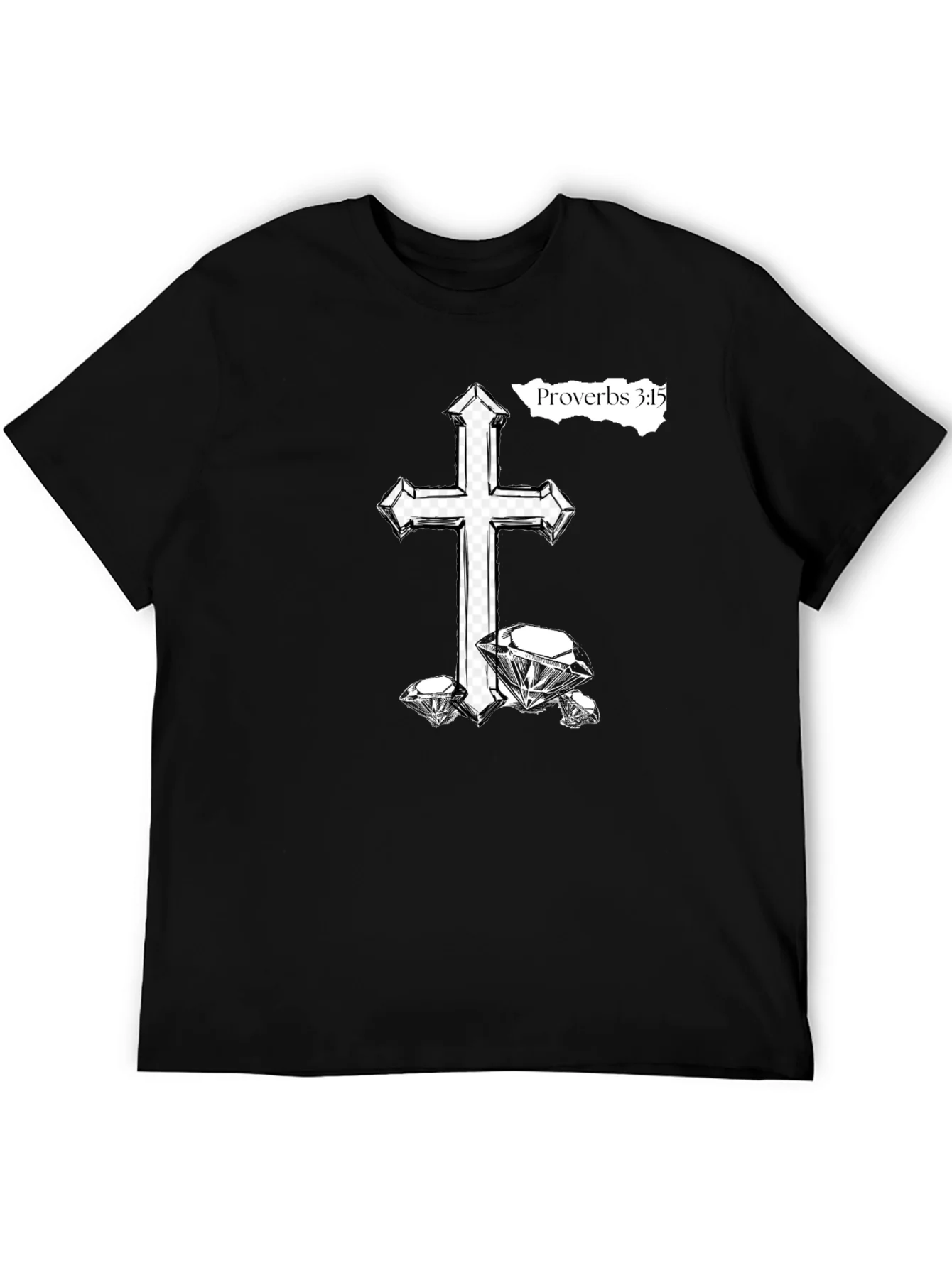 Rebbecca Cross & Diamonds Black T-Shirt - Proverbs 3:15