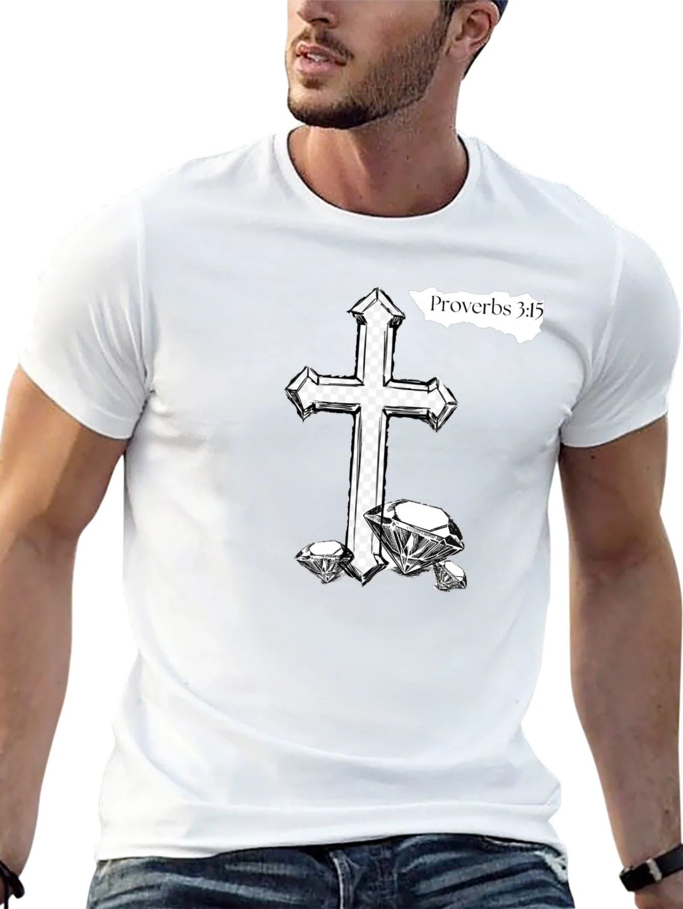 Rebbecca Cross & Diamonds Black T-Shirt - Proverbs 3:15