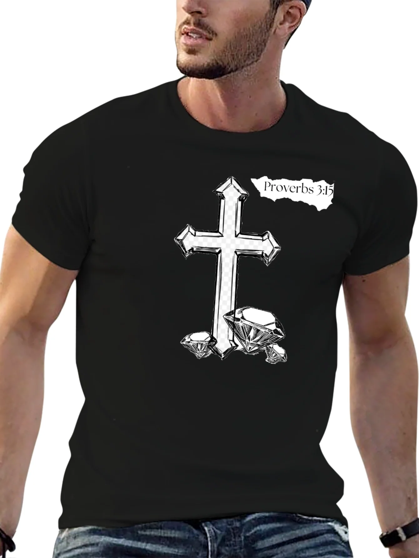 Rebbecca Cross & Diamonds Black T-Shirt - Proverbs 3:15
