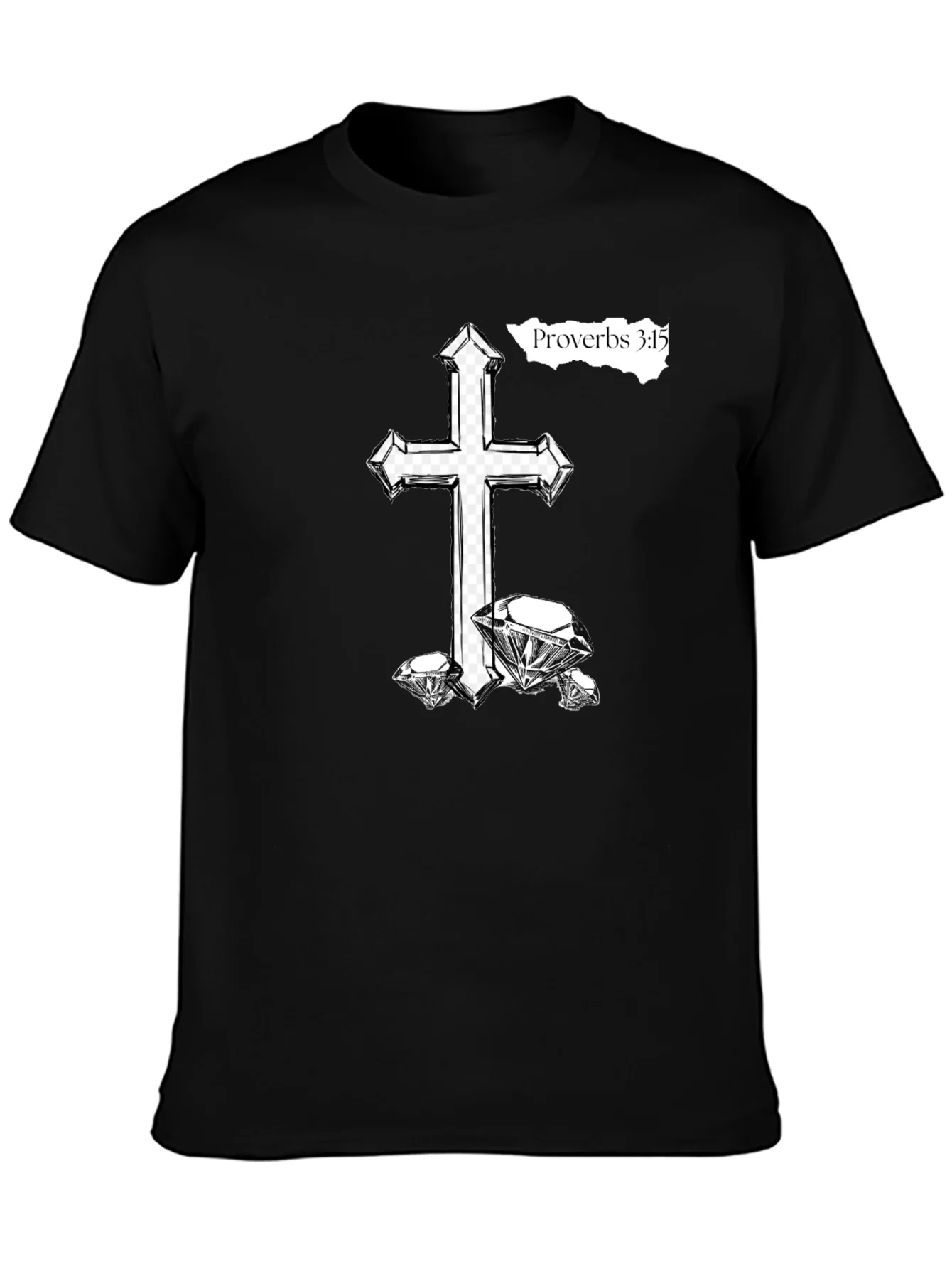 Rebbecca Cross & Diamonds Black T-Shirt - Proverbs 3:15