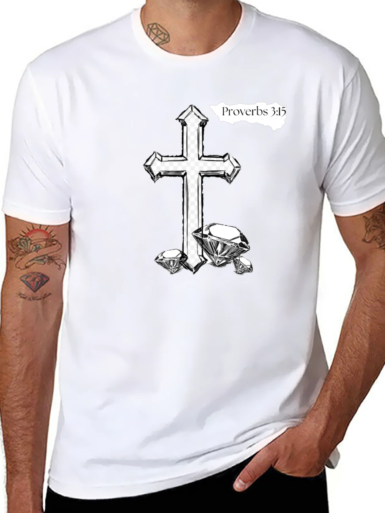 Rebbecca Cross & Diamonds Black T-Shirt - Proverbs 3:15